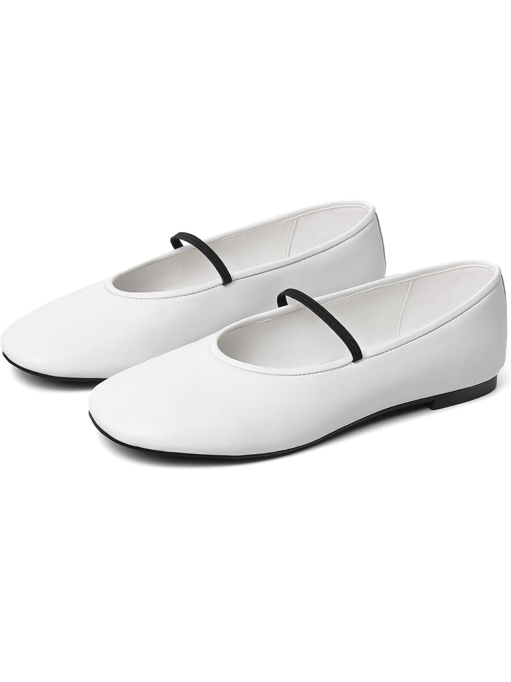 Goupsky Classic White Mary Jane Ballet Flats with Black Strap 8.5